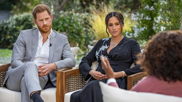 The Duke and Duchess of Sussex, with interviewer Oprah Winfrey.