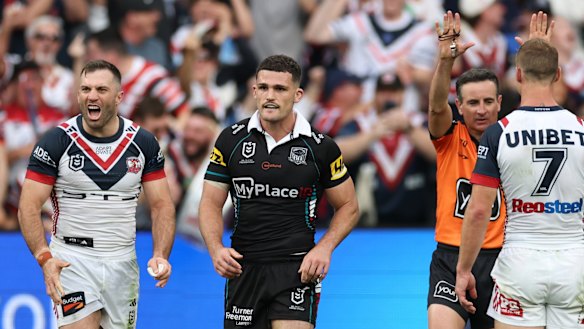 Nathan Cleary is sent to the sin bin on Sunday.