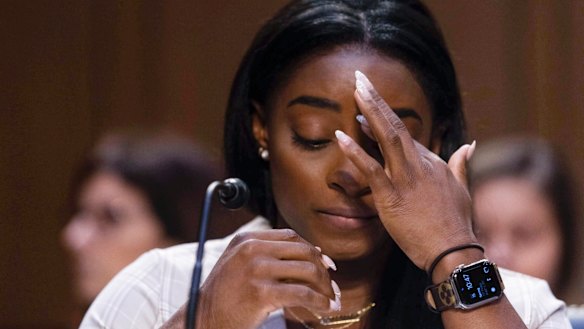 Olympic gold medal winning gymnast Simone Biles testifying in September at a Senate hearing into the FBI’s handling of the Larry Nassar investigation.