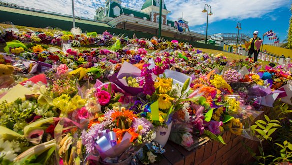 Floral tributes at Dreamworld in 2016.