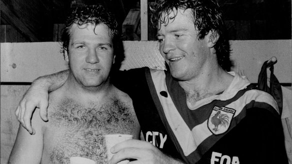 Ian Schubert (right) with his great Roosters mate Royce Ayliffe.