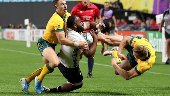 High contact: Reece Hodge was cited for this tackle on Peceli Yato.