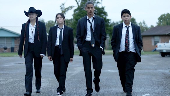 From left: Willie Jack (Paulina Alexis), Elora Danan Postoak (Devery Jacobs),  Bear (D’Pharaoh Woon-A-Tai) and Cheese (Lane Factor) in Reservation Dogs.