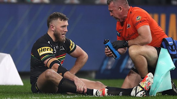 The former Cronulla forward receives treatment earlier this year.