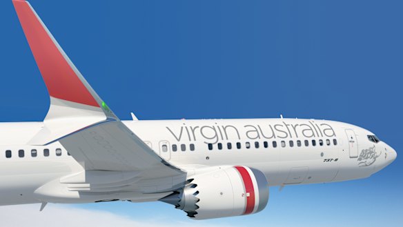 A mock-up of a Virgin Australia 737 MAX. 