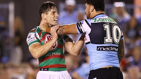 Cameron Murray in the heat of battle for South Sydney on the weekend.