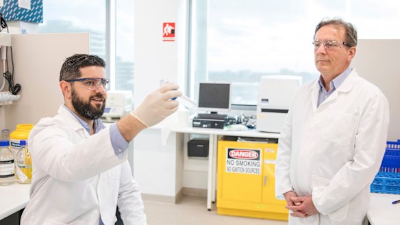 Professor Colin Pouton (right) and colleague Dr Harry Al-Wassiti of Monash University.