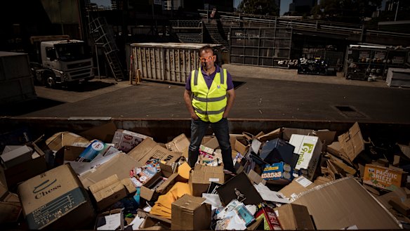 Port Phillip mayor Dick Gross, at his council's South Melbourne waste transfer station on Friday. 