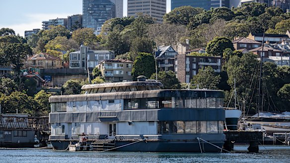 Berrys Bay is home to Flanagan’s Afloat, a floating restaurant in its 1970s heyday that has sat idle for years and is considered one of the harbour’s worst eyesores. 