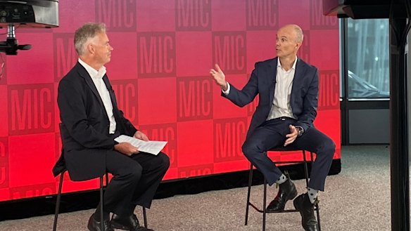 Morningstar’s Graham Hand speaking to Hamish Douglass from Magellan.