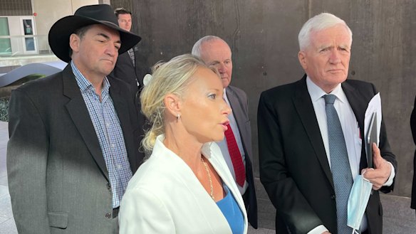 Long-serving Queensland Civil Liberties Council president Terry O’Gorman (pictured right) argues a new funding model is timely for the CCC. Pictured are former Logan councillors Phil Pidgeon, Trevina Schwarz and Russell Lutton, outside Brisbane Magistrates Court after their fraud charges were dropped.