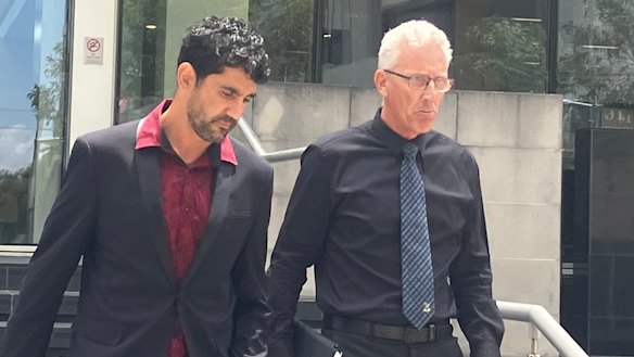 Marlion Pickett with 2022 West Australian of the Year Paul Litherland leaving Perth District Court on Wednesday.