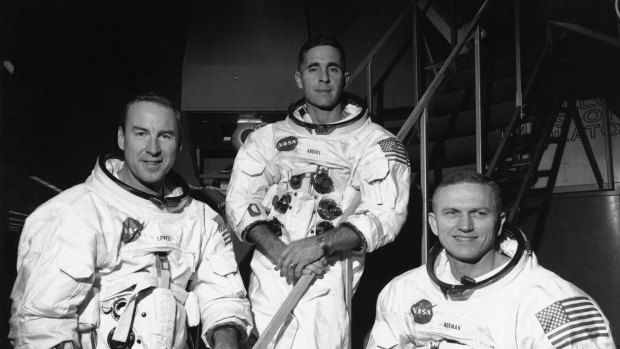 Apollo 8 astronauts, from left, James Lovell, command module pilot; William Anders, lunar module pilot; and Frank Borman, commander.
