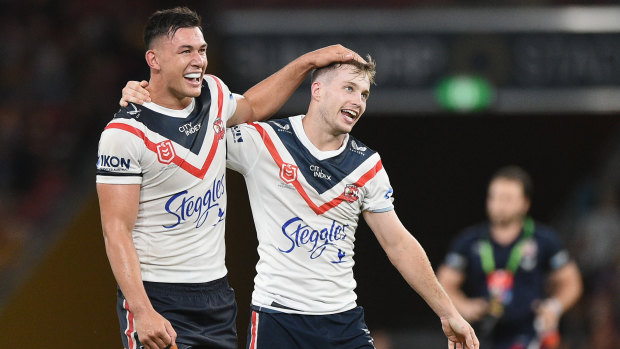 Sam Walker (right) is expected to link up with Joey Manu in the halves for the Roosters.