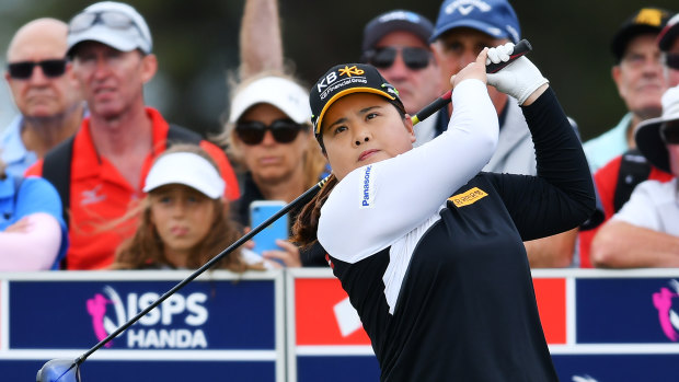 Inbee Park tees off the fifth during day three of the Women's Australian Open at Royal Adelaide Golf Club.