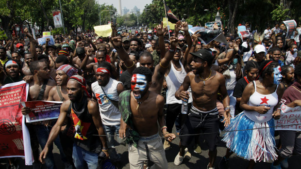 Papuan students protest in Jakarta in 2019.