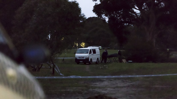 Police removed the woman's body from the crime scene in Royal Park late on Saturday afternoon.