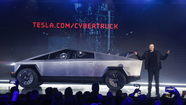 Tesla CEO Elon Musk introduces the Cybertruck at Tesla's design studio last week.