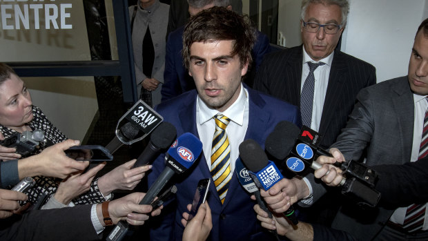 Andrew Gaff at the tribunal after his clash with Brayshaw.