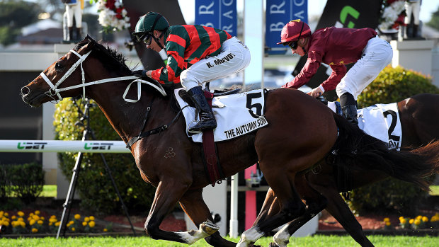 Waller quinella: The Autumn Sun gets the better of Zousain in the JJ Atkins at Doomben.