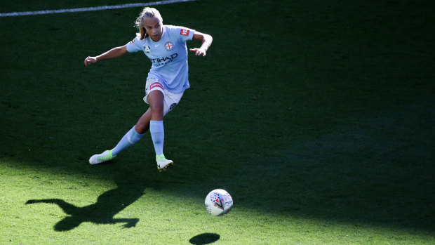 Melbourne City's Tameka Butt flies with the ball, but the team that dominated the past three season are set to miss the finals.