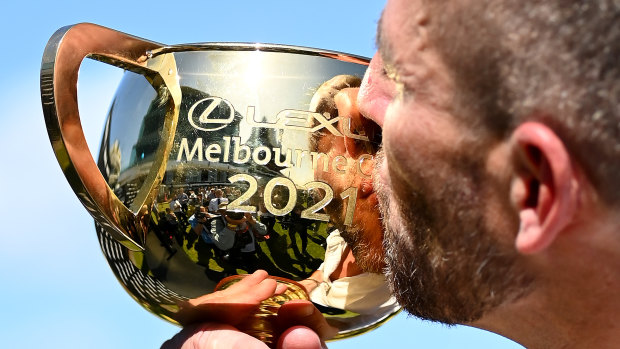 Brae Sokolski with the Melbourne Cup.