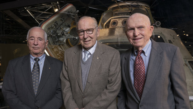 Apollo 8 astronauts, from left, William Anders, James Lovell, Frank Borman in 2018.