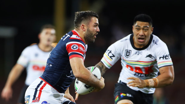 Hard to stop: Tedesco spots a gap in the Panthers defence. He leads the NRL charts across three attacking categories.