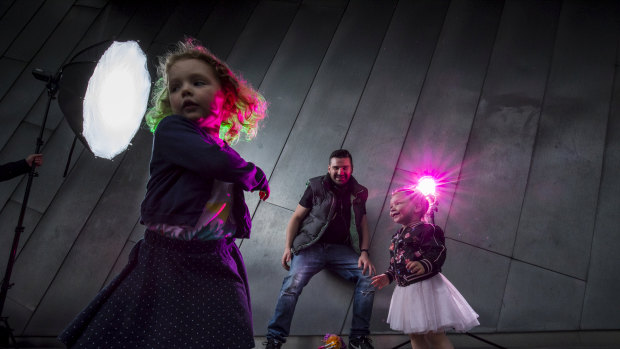 Dave Juric, his daughter Remy, 18 months, and friend Elanora, 3, will be raving at ACMI.