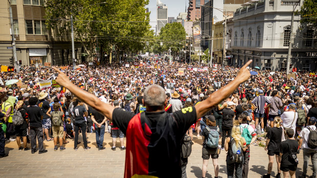 Thousands marched through the streets of Melbourne to protest against Australia Day last year, before COVID-19 took hold in the country.