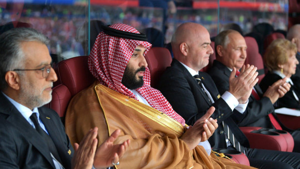 Saudi Arabia’s Crown Prince Mohammed Bin Salman Al Saud with FIFA president Gianni Infantino in 2018.