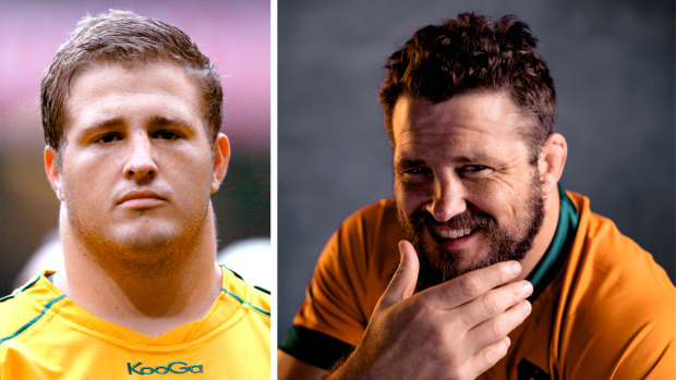 A fresh-faced James Slipper in 2010, and pictured (right) before the Rugby World Cup in 2023.