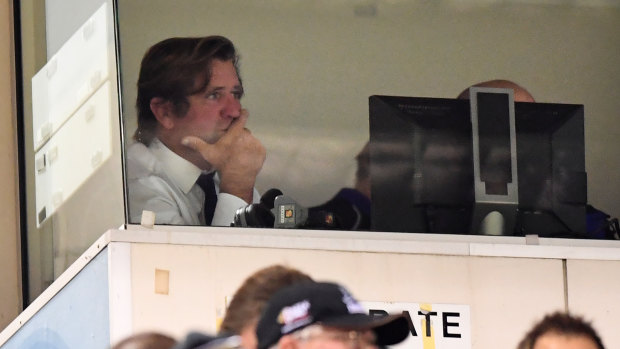 Outside the box: Hasler watches on from the coach’s box.