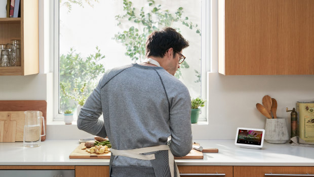 Google Home Hub can display YouTube videos and step-by-step recipes.