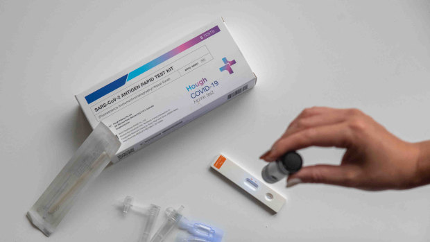 A generic shot of a COVID-19 rapid antigen test kit.