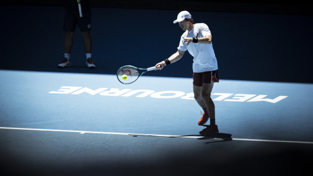 Alex de Minaur trains at Melbourne Park on Thursday.