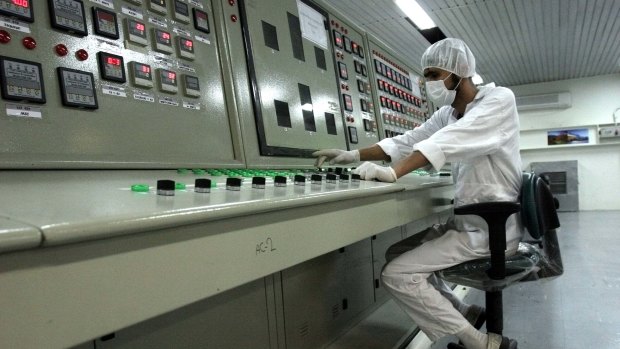 An Iranian technician works at the Uranium Conversion Facility just outside Isfahan.