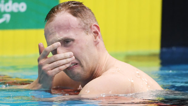 Matthew Wilson was distraught after missing qualifying time in the 200m breaststroke. 
