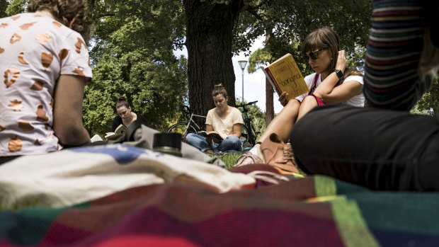 A quiet read in the park.