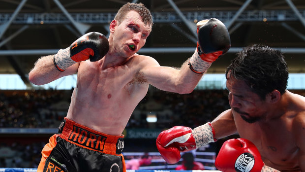 Jeff Horn on his way to stunning Manny Pacquiao at Suncorp Stadium.