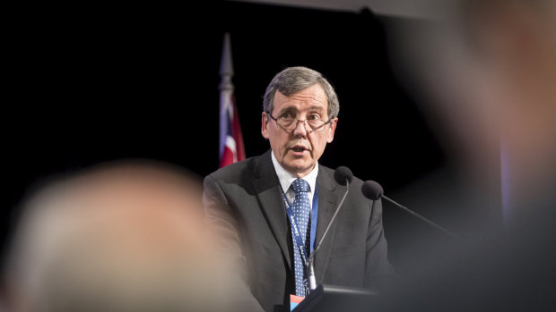 Robert Clark addresses the 166th Victorian Liberal Party State Council, in Moonee Valley.