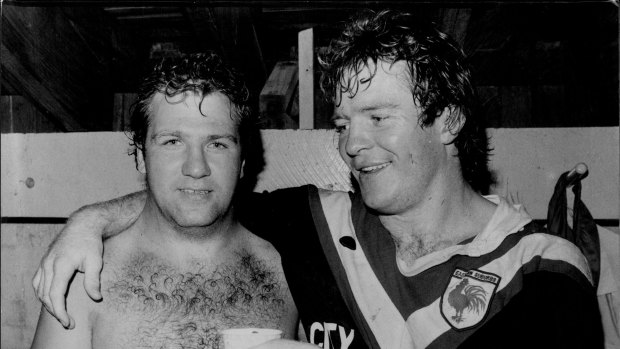 Ian Schubert (right) with his great Roosters mate Royce Ayliffe.