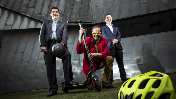 Moreland mayor Lambros Tapinos, Port Phillip councillor Dick Gross and RACV's Peter Kartsidimas are pushing for e-scooters to be legalised.