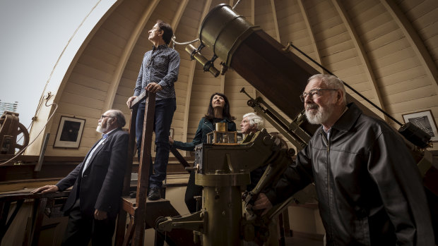 Astronomical Society of Victoria members Chris Rudge (left), Perry Vlahos, Rose Johnson, Jim Pollock and Dr Barry Clark fear for the future of the Melbourne Observatory.