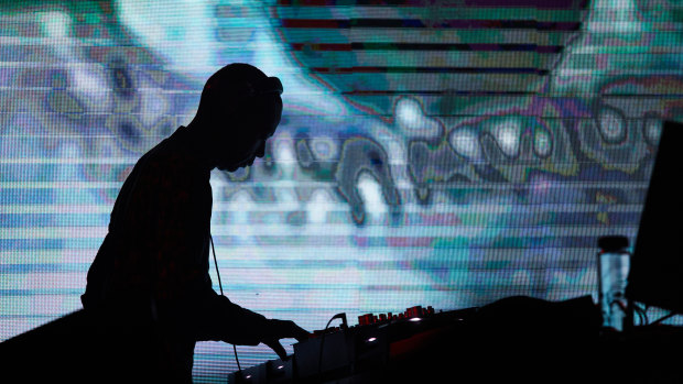 Jeff Mills DJing his compositions at the Melbourne Music Week hub on Saturday night.