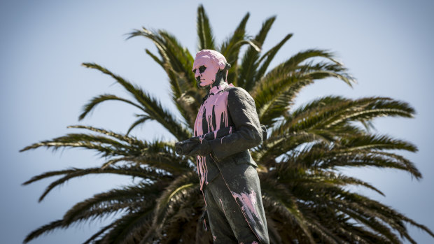 A Captain Cook statue in St Kila was vandalised early this year.
