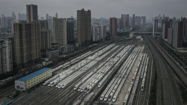 High speed trains near HanKou train station in Wuhan.