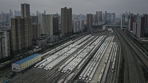 High speed trains near HanKou train station in Wuhan.