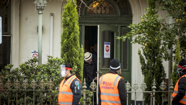 Private security outside Hambleton House, where coronavirus has infected numerous residents and a staff member.