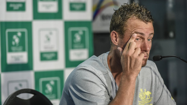 No comment: Lleyton Hewitt wasn't interested in adding further commentary to the Tomic spat.